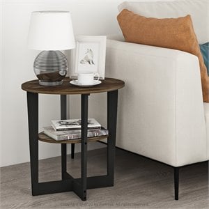 Furinno JAYA Contemporary Engineered Wood Oval End Table - Columbia Walnut/Black
