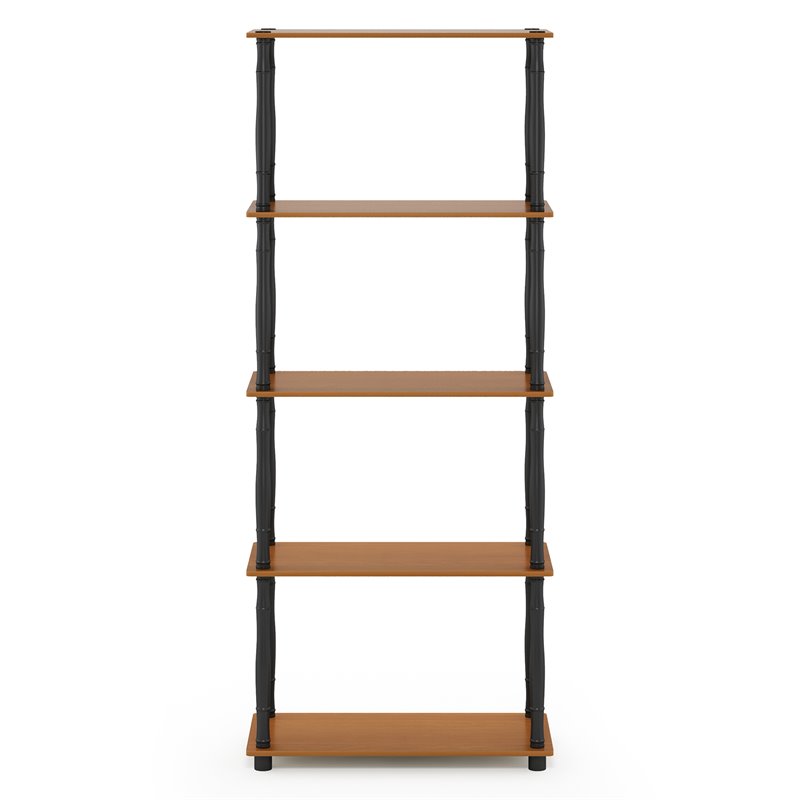 Furinno TURN-N-TUBE Engineered Wood 5-Tier Shelf Display Rack in Light Cherry
