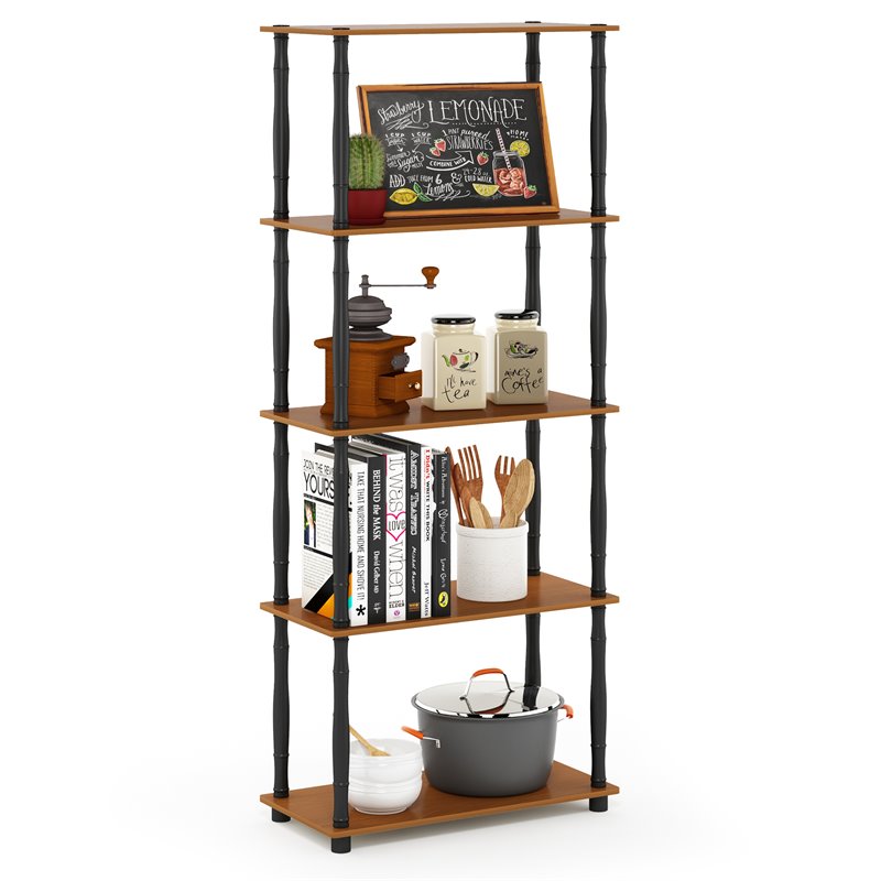 Furinno TURN-N-TUBE Engineered Wood 5-Tier Shelf Display Rack in Light Cherry