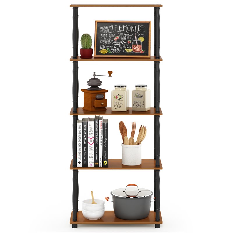 Furinno TURN-N-TUBE Engineered Wood 5-Tier Shelf Display Rack in Light Cherry