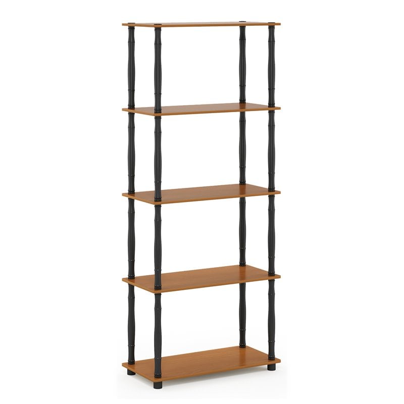 Furinno TURN-N-TUBE Engineered Wood 5-Tier Shelf Display Rack in Light Cherry