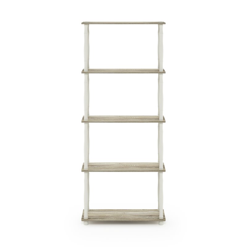 Furinno TURN-N-TUBE Engineered Wood 5-Tier Shelf Display Rack in Oak/White