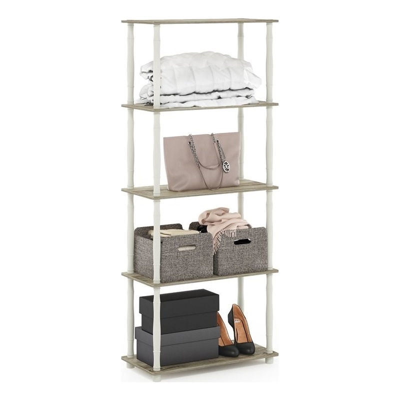 Furinno TURN-N-TUBE Engineered Wood 5-Tier Shelf Display Rack in Oak/White
