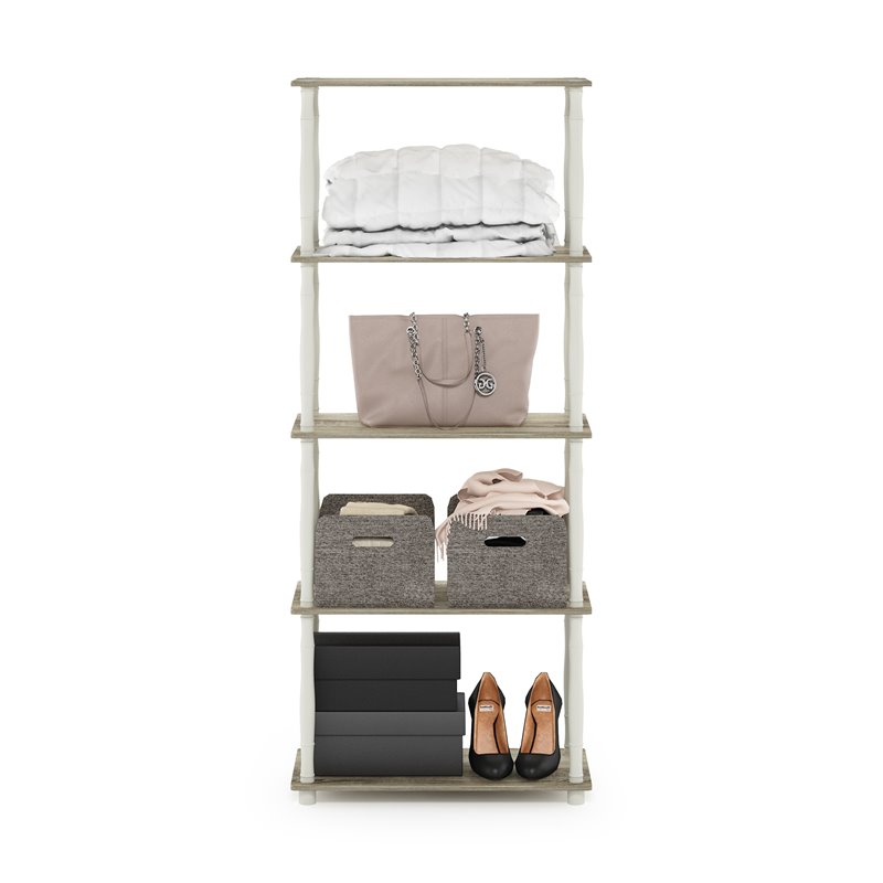 Furinno TURN-N-TUBE Engineered Wood 5-Tier Shelf Display Rack in Oak/White