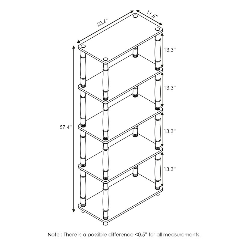 Furinno TURN-N-TUBE Engineered Wood 5-Tier Shelf Display Rack in Oak/White