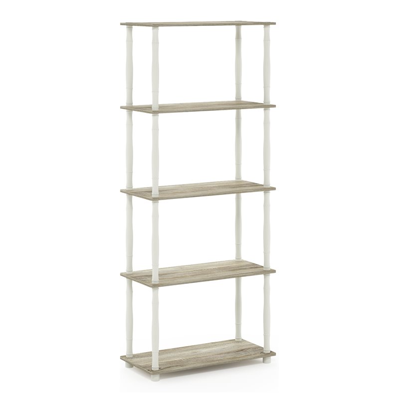 Furinno TURN-N-TUBE Engineered Wood 5-Tier Shelf Display Rack in Oak/White