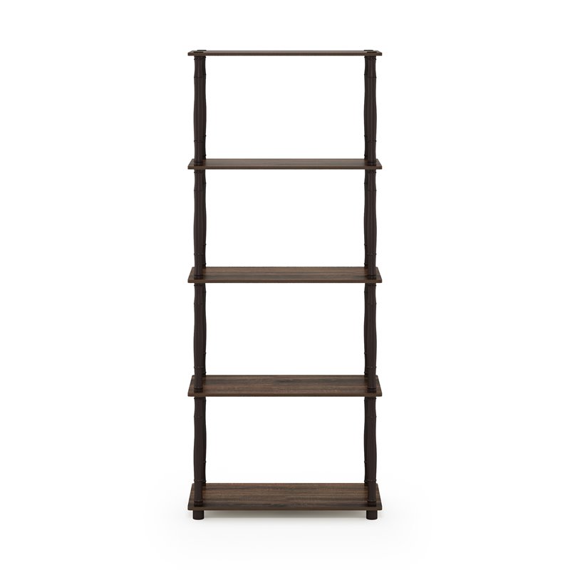 Furinno TURN-N-TUBE Engineered Wood 5-Tier Shelf Display Rack in Walnut