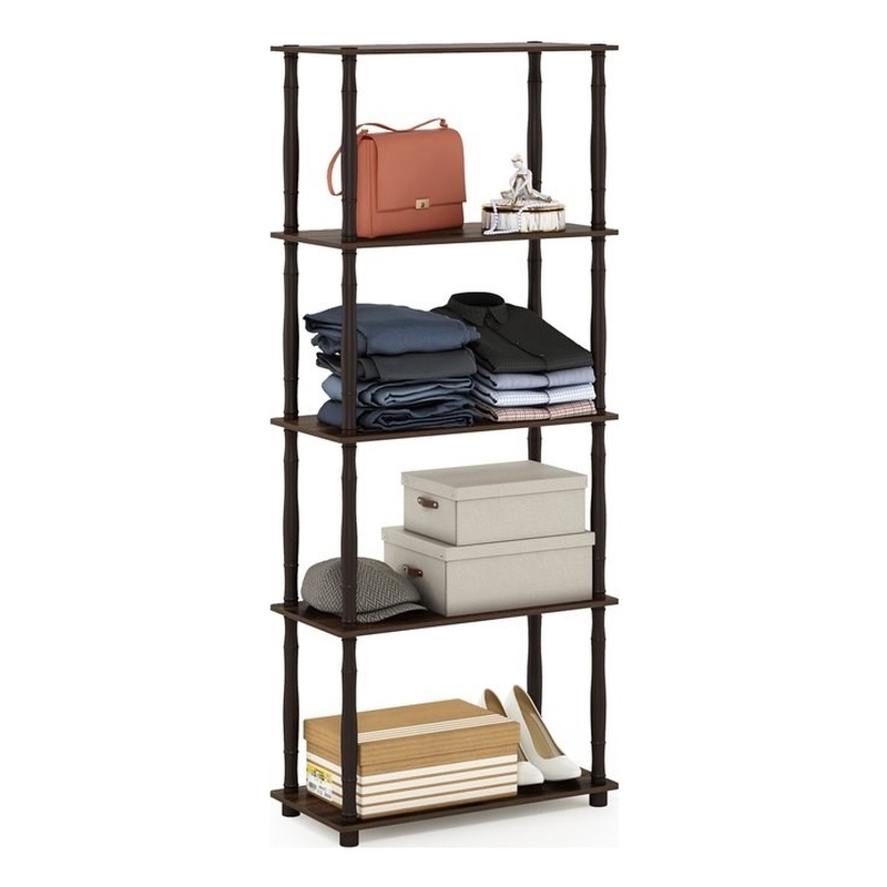 Furinno TURN-N-TUBE Engineered Wood 5-Tier Shelf Display Rack in Walnut