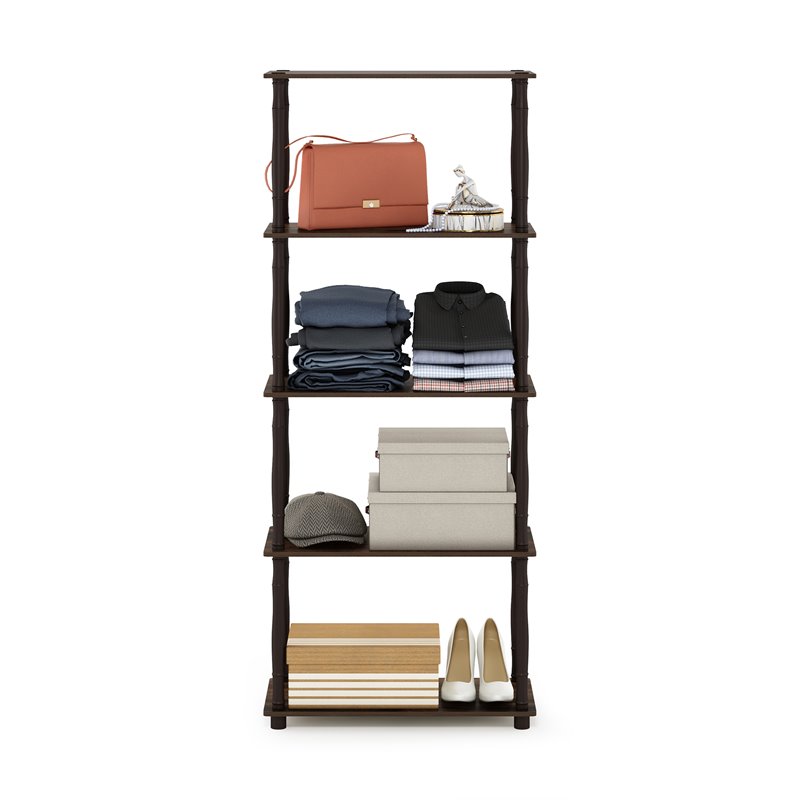 Furinno TURN-N-TUBE Engineered Wood 5-Tier Shelf Display Rack in Walnut