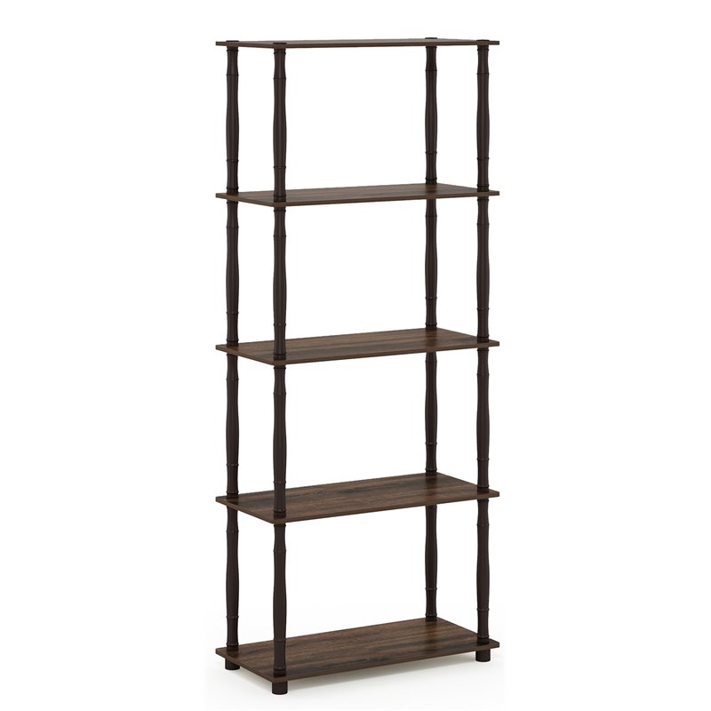 Furinno TURN-N-TUBE Engineered Wood 5-Tier Shelf Display Rack in Walnut