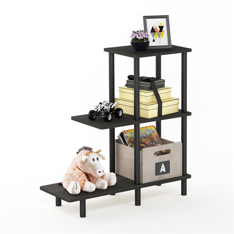 Furinno TURN-N-TUBE Engineered Wood 3-Tier Sofa Side Table Tall in Espresso