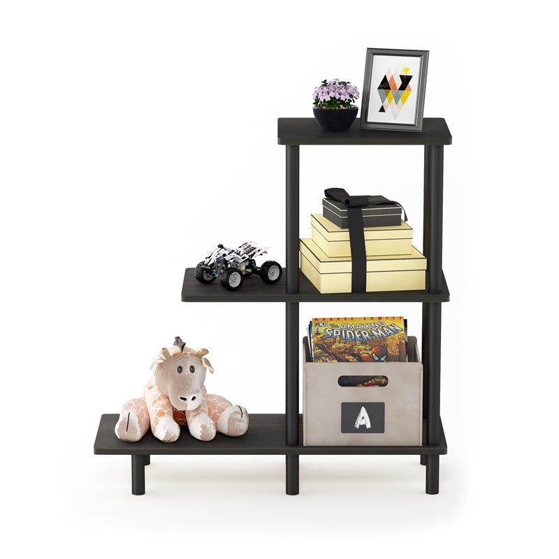 Furinno TURN-N-TUBE Engineered Wood 3-Tier Sofa Side Table Tall in Espresso