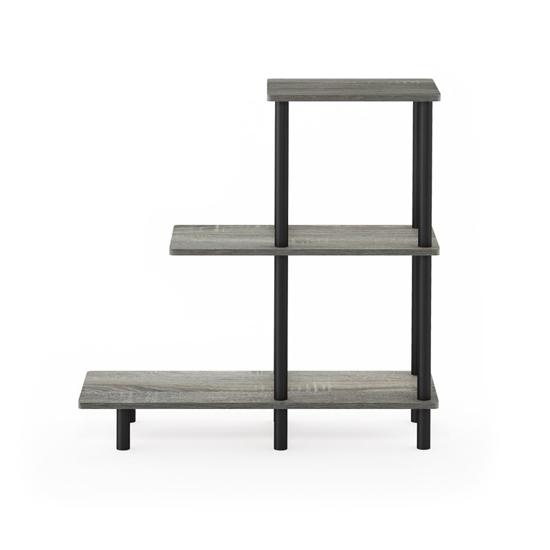 Furinno TURN-N-TUBE Engineered Wood 3-Tier Sofa Side Table Tall in Oak Gray