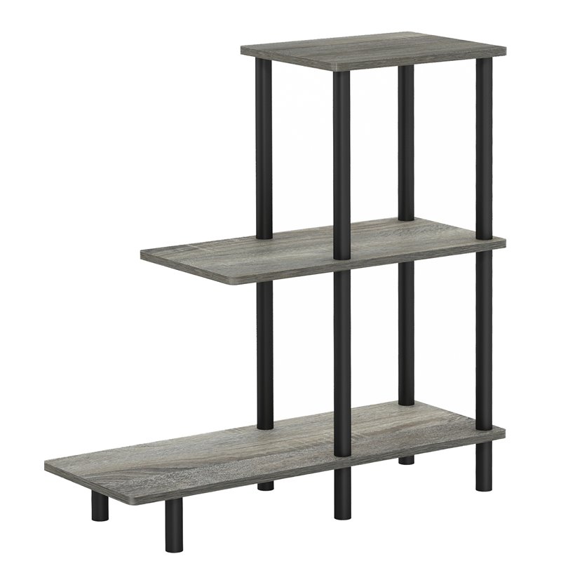 Furinno TURN-N-TUBE Engineered Wood 3-Tier Sofa Side Table Tall in Oak Gray