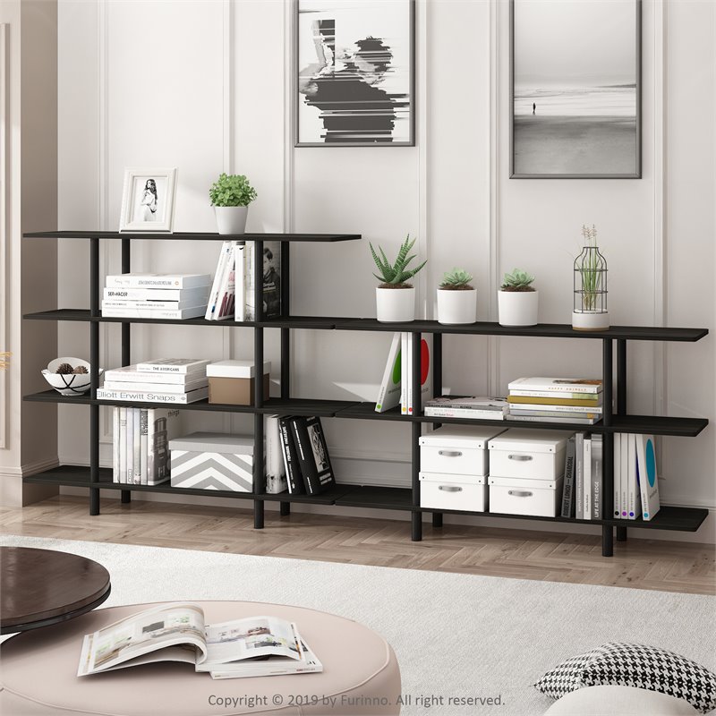 Furinno TURN-N-TUBE Engineered Wood 4-Tier Wide Display Shelf in Espresso/Black