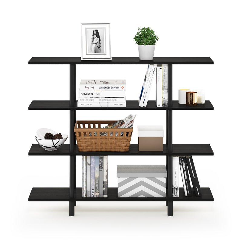 Furinno TURN-N-TUBE Engineered Wood 4-Tier Wide Display Shelf in Espresso/Black