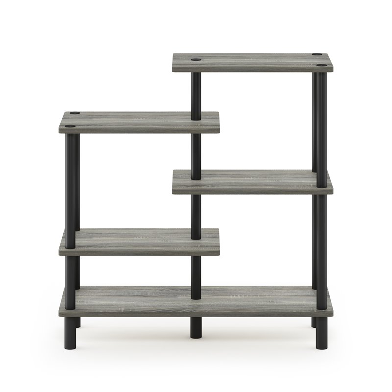 Furinno TURN-N-TUBE Engineered Wood 5-Tier Accent Display Rack in Oak Gray