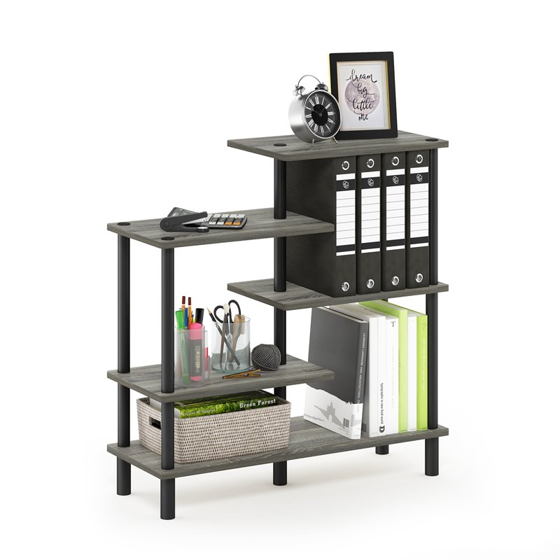 Furinno TURN-N-TUBE Engineered Wood 5-Tier Accent Display Rack in Oak Gray