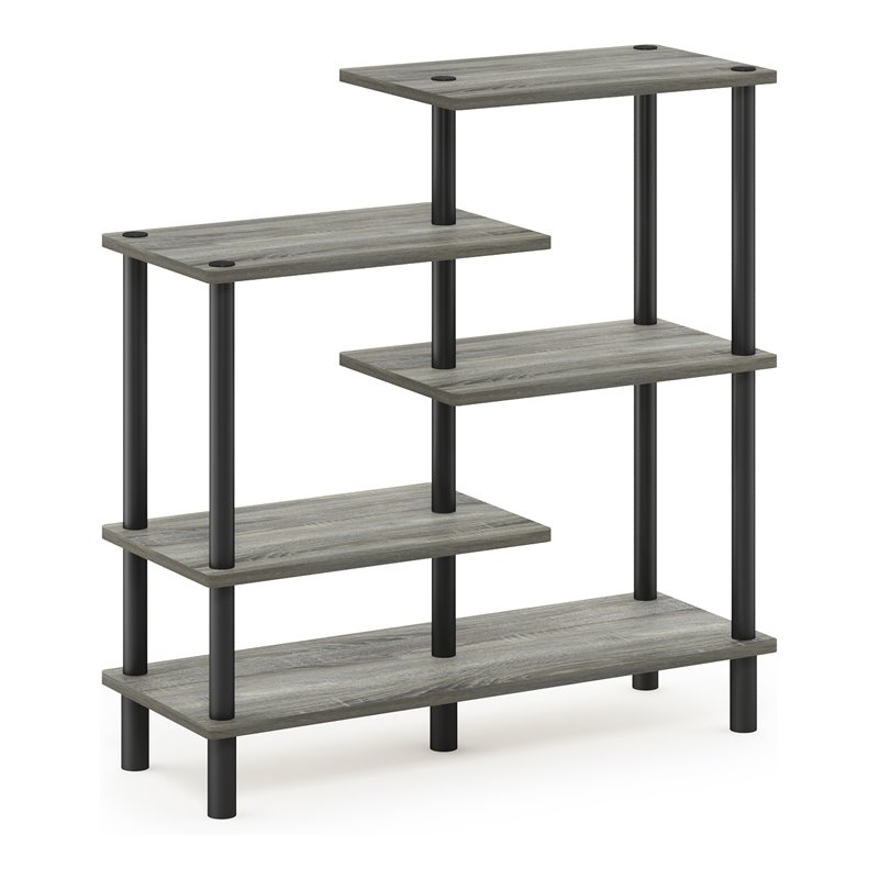 Furinno TURN-N-TUBE Engineered Wood 5-Tier Accent Display Rack in Oak Gray