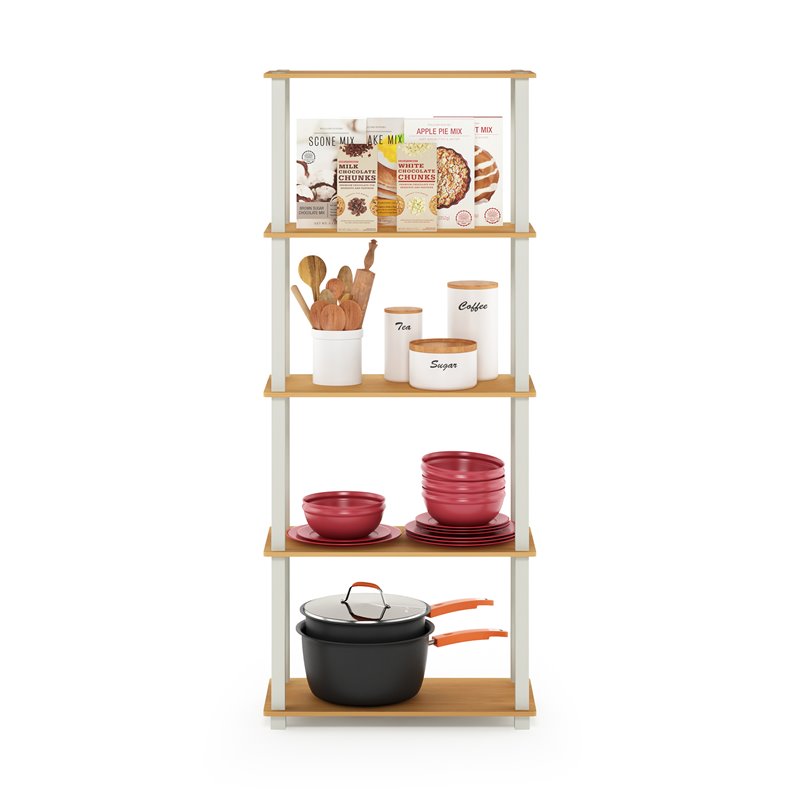 Furinno TURN-S-TUBE Engineered Wood 5-Tier Shelf Display Rack in Beech/White