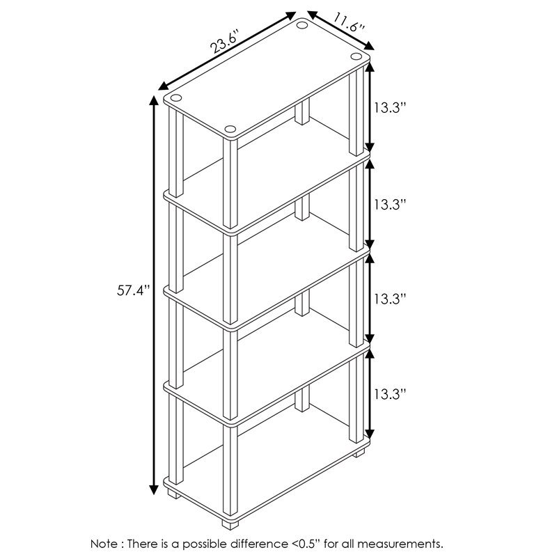 Furinno TURN-S-TUBE Engineered Wood 5-Tier Shelf Display Rack in Cherry/Black