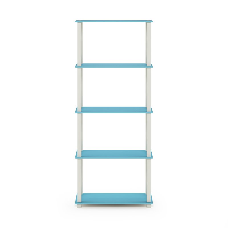 Furinno TURN-S-TUBE Engineered Wood 5-Tier Shelf Display Rack in Blue/White