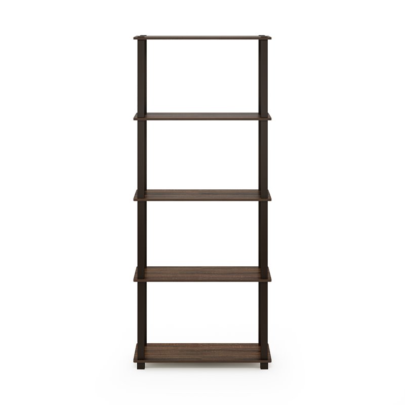 Furinno TURN-S-TUBE Engineered Wood 5-Tier Shelf Display Rack in Walnut/Brown