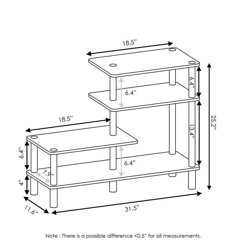 Furinno TURN-N-TUBE Engineered Wood 3-Tier Side Display Rack in Oak Gray/Black