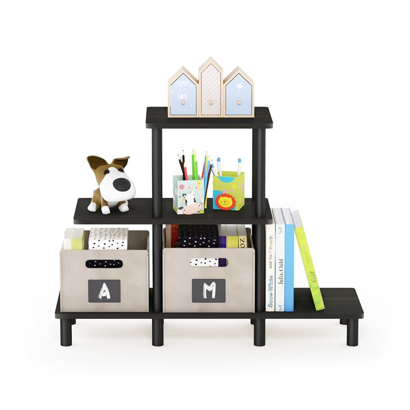 Furinno TURN-N-TUBE Engineered Wood 3-Tier Design Display Rack in Espresso/Black
