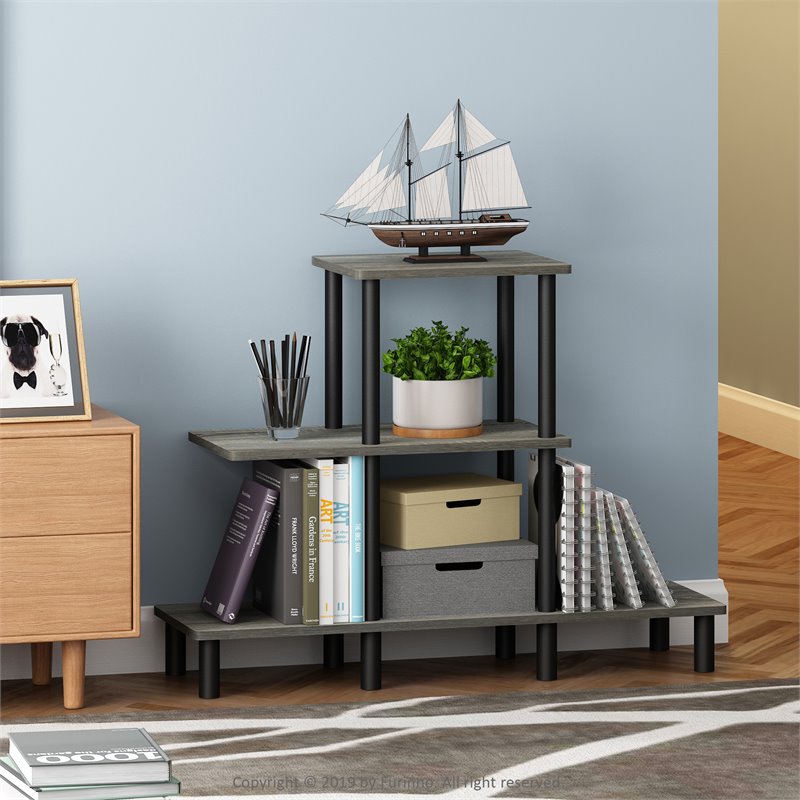 Furinno TURN-N-TUBE Engineered Wood 3-Tier Design Display Rack in Oak Gray