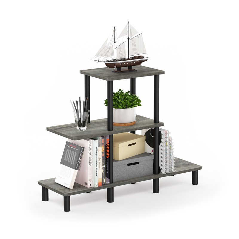 Furinno TURN-N-TUBE Engineered Wood 3-Tier Design Display Rack in Oak Gray