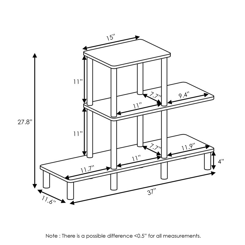 Furinno TURN-N-TUBE Engineered Wood 3-Tier Design Display Rack in Oak Gray