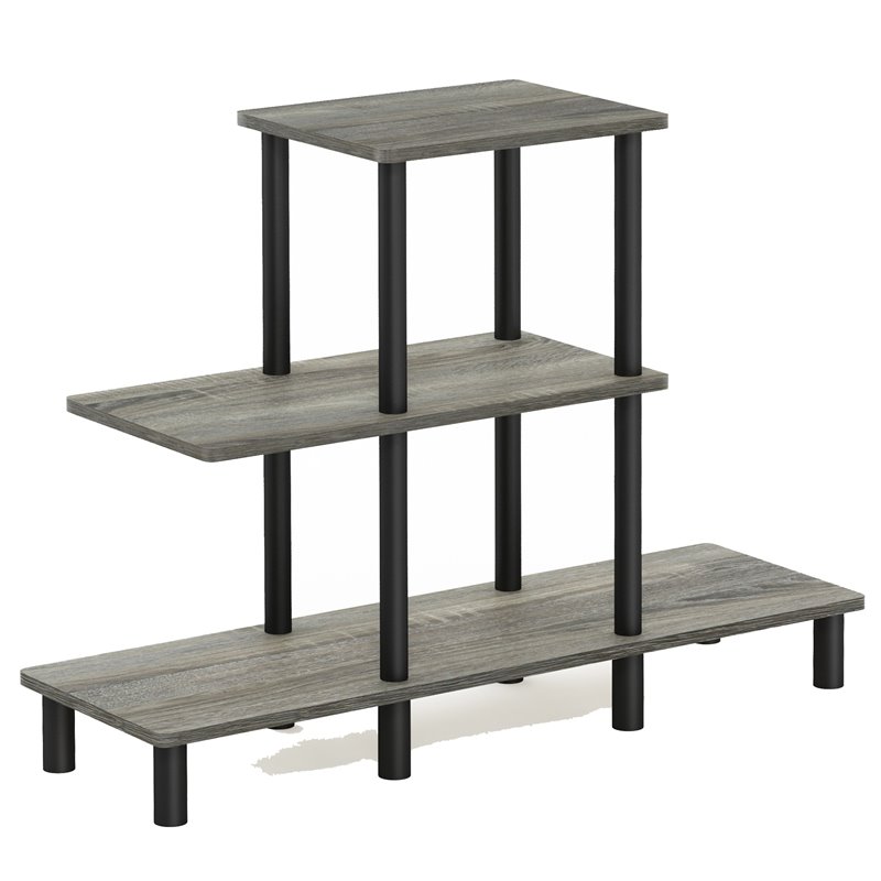 Furinno TURN-N-TUBE Engineered Wood 3-Tier Design Display Rack in Oak Gray