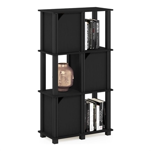 Furinno BRAHMS Engineered Wood 4-Tier Storage Shelf with 3 Doors in Black Oak