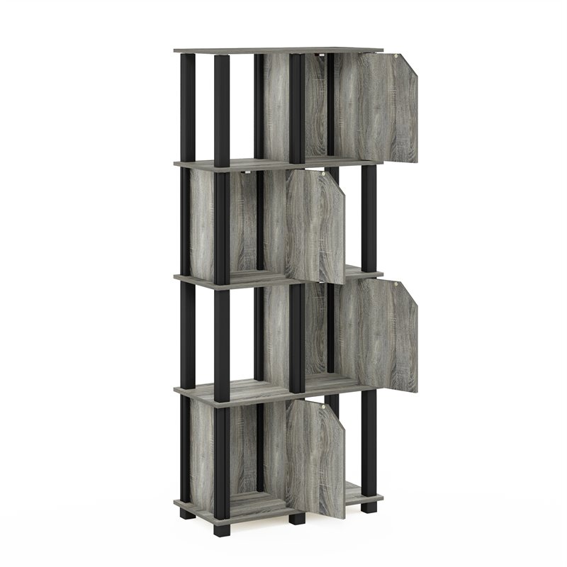 Furinno BRAHMS Engineered Wood 5-Tier Storage Shelf with 4 Doors in Oak Gray