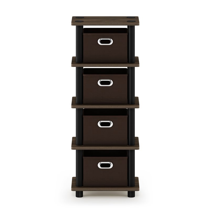 Furinno TURN-N-TUBE Engineered Wood 4-Bins System Rack in Columbia Walnut/Black