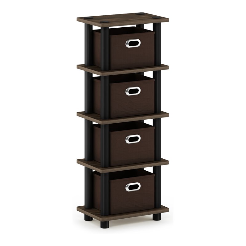 Furinno TURN-N-TUBE Engineered Wood 4-Bins System Rack in Columbia Walnut/Black
