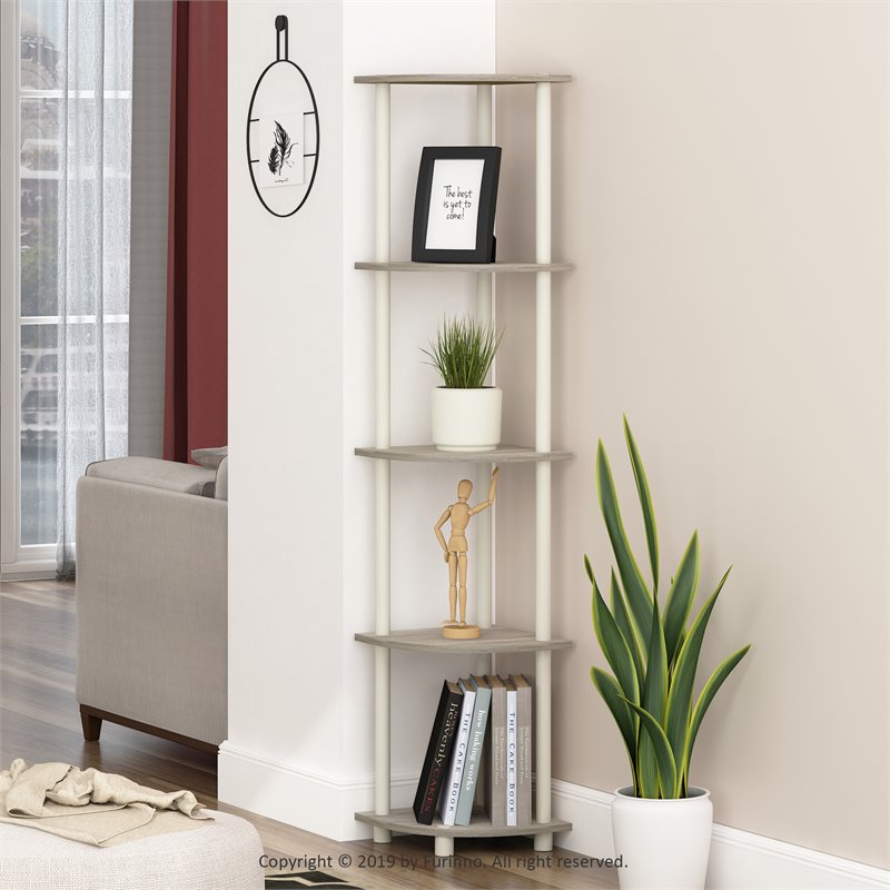 Furinno TURN-N-TUBE Engineered Wood 5-Tier Corner Display Rack in Sonoma Oak