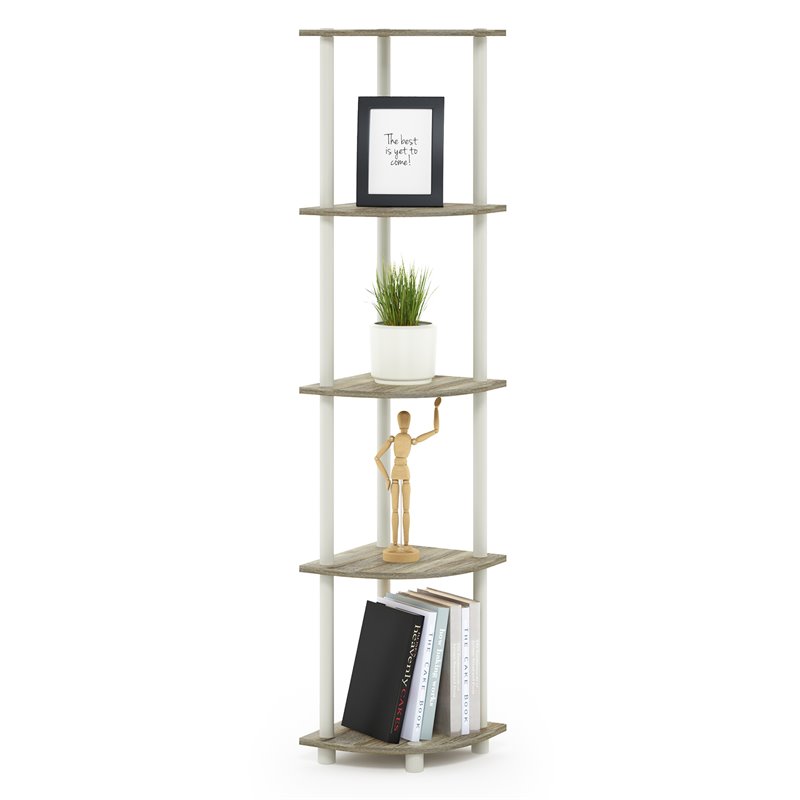 Furinno TURN-N-TUBE Engineered Wood 5-Tier Corner Display Rack in Sonoma Oak