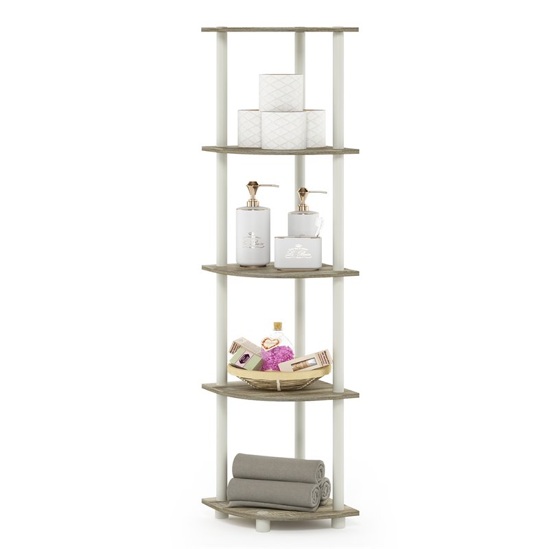 Furinno TURN-N-TUBE Engineered Wood 5-Tier Corner Display Rack in Sonoma Oak