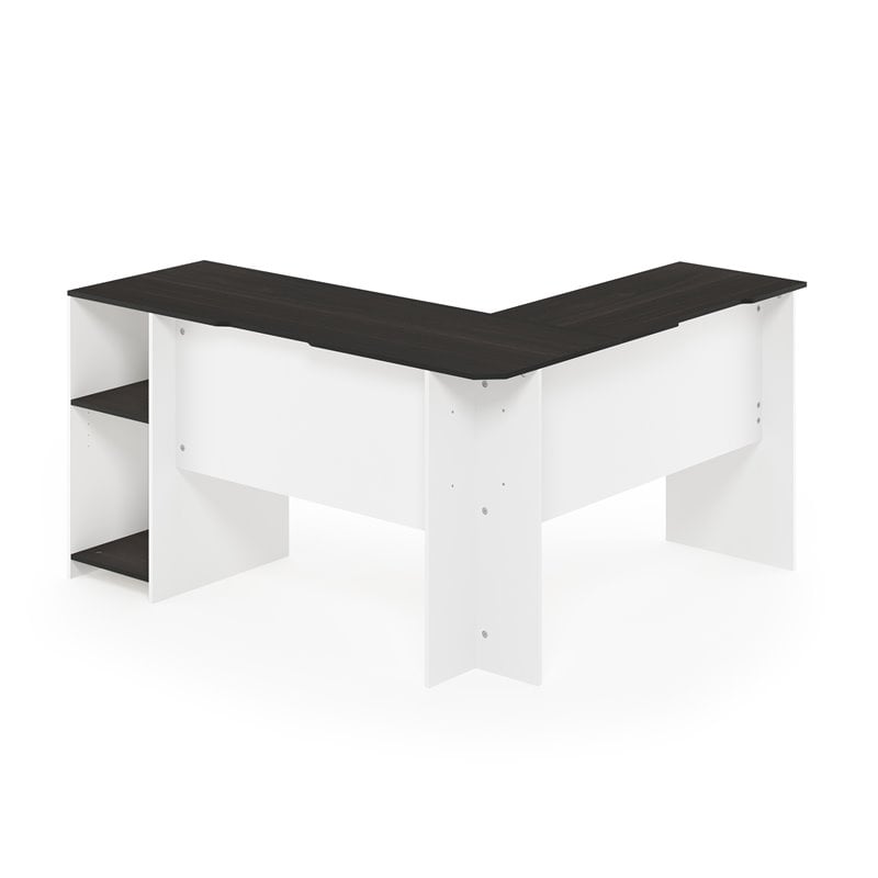 Furinno INDO Engineered Wood L-Shaped Desk with Bookshelves in Espresso/White