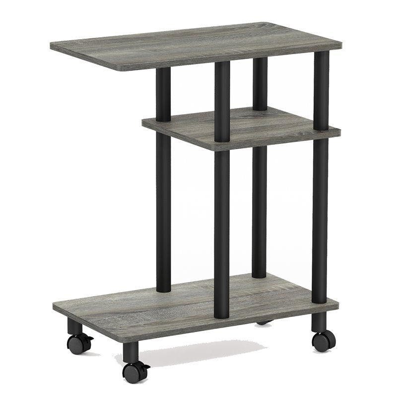 Furinno TURN-N-TUBE Wood Side Table with Casters in French Oak Gray/Black