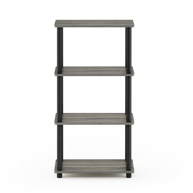 Furinno TURN-N-TUBE Wood No Tool 4-Tier Storage Shelf in French Oak Gray/Black