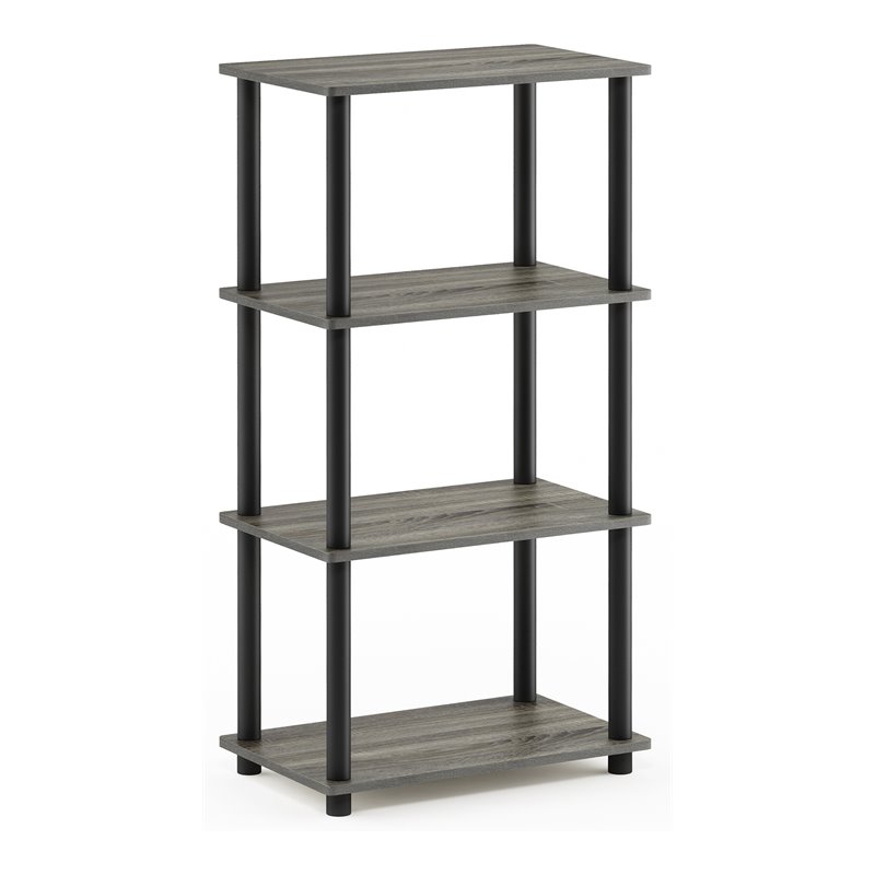 Furinno TURN-N-TUBE Wood No Tool 4-Tier Storage Shelf in French Oak Gray/Black