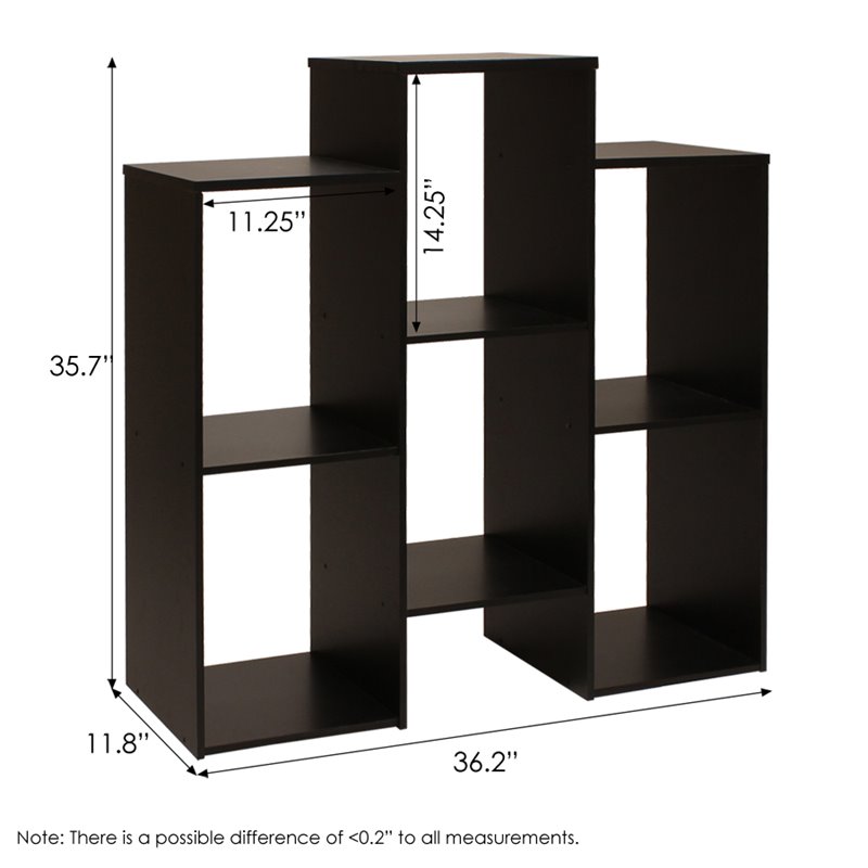 Furinno Parsons Engineered Wood Staggered Cube Bookcase with 6-Shelves in Black