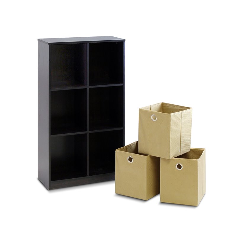Furinno ECON Wood Storage Organizer Bookcase with Bins in Espresso/Light Brown