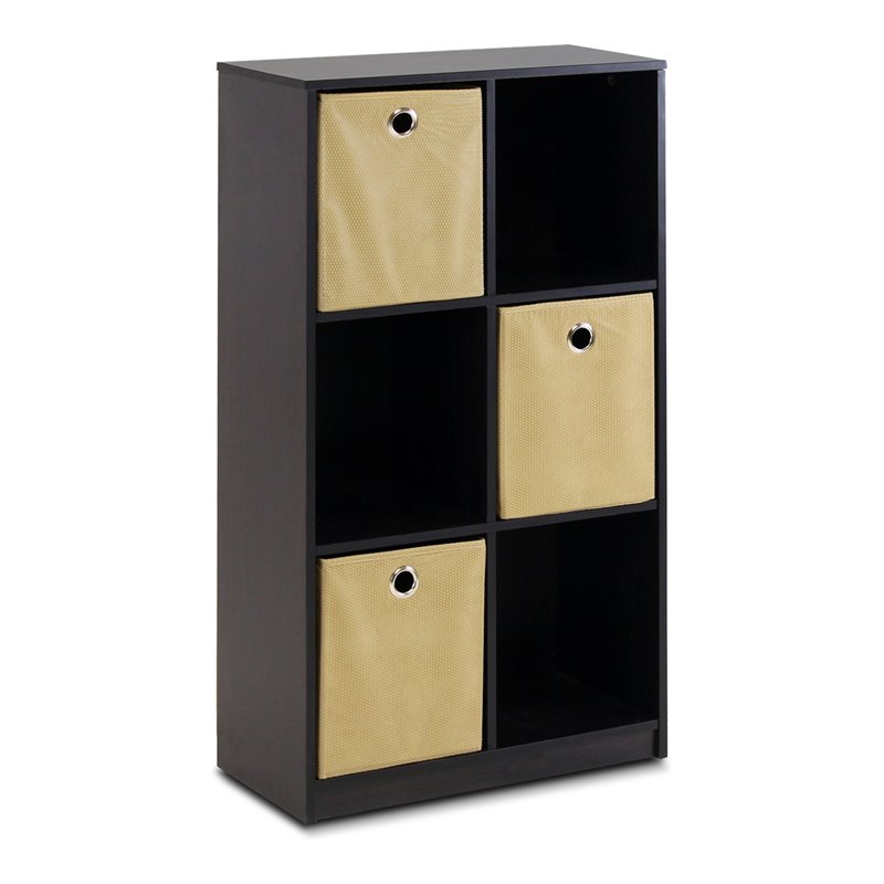 Furinno ECON Wood Storage Organizer Bookcase with Bins in Espresso/Light Brown
