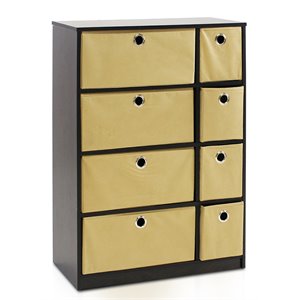 Furinno ECON Wood Storage Organizer Cabinet with Bins in Espresso/Light Brown