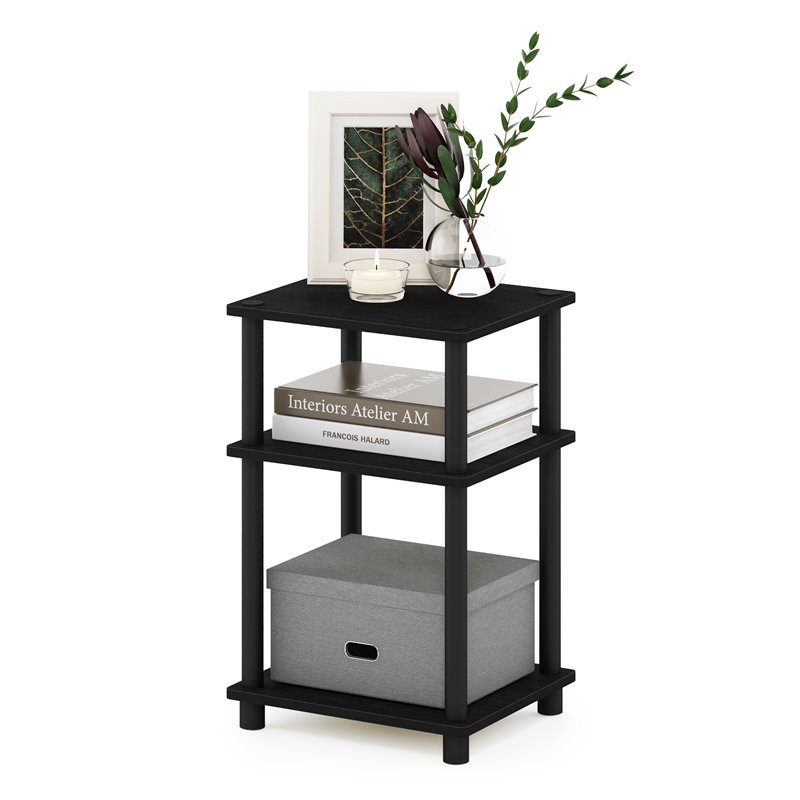 Furinno JUST Turn-N-Tube Engineered Wood 3-Tier End Table in Americano Black