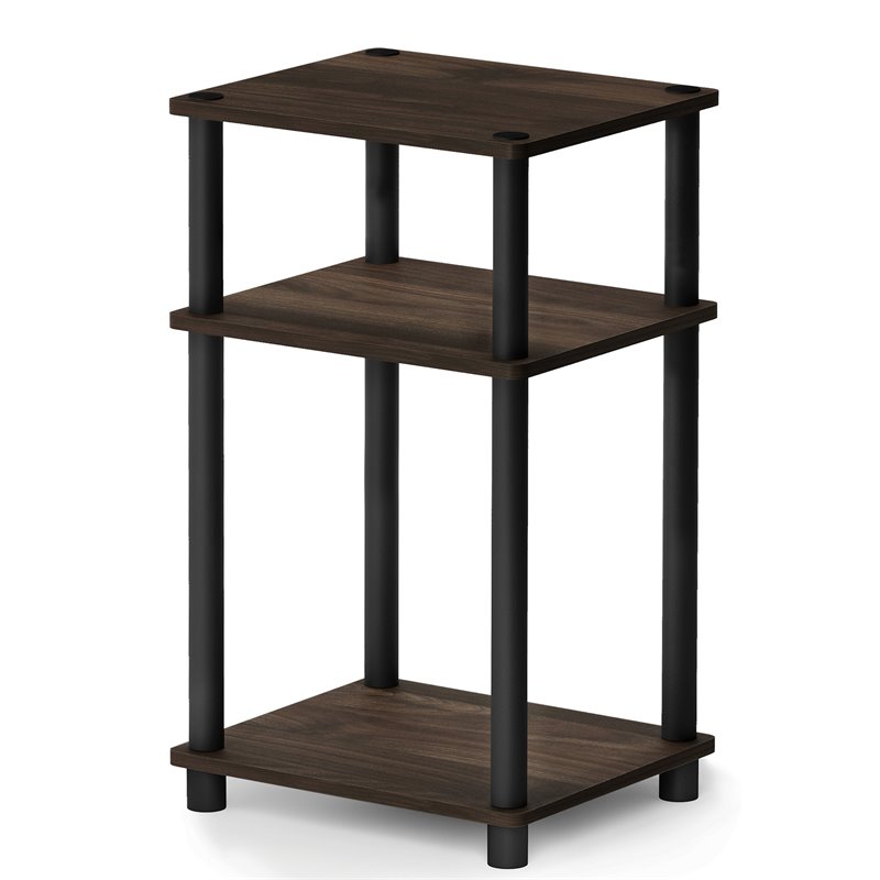 Furinno JUST Turn-N-Tube Wood 3-Tier End Table in Columbia Walnut/Black